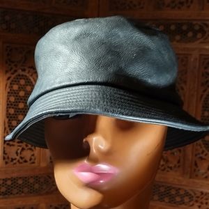 Black leather bucket hat